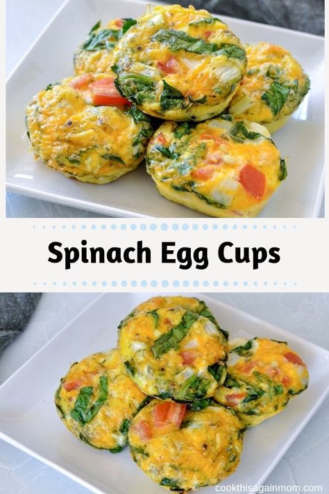 Spinach Egg Cups, Spinach Appetizers, Spinach Muffins, Egg Cups Breakfast, Spinach Tomato, Easy Family Recipes, Gf Breakfast, Whole 30 Breakfast, Spinach Egg