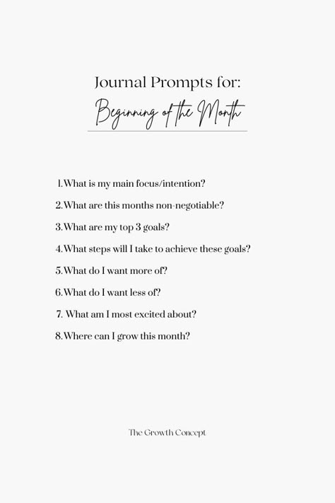 Embrace the beginning of a new month with intention and positivity! Dive into our curated list of journal prompts designed to set the tone for a month filled with self-reflection and personal growth. 🌼✨ Reflect on your goals, express gratitude, and envision success as you embark on this fresh chapter. First Day Of The Month Journal Prompts, New Beginning Journal Prompts, Fresh Start Journal Prompts, Start Of Month Journal, New Month Reflection, New Chapter Journal Prompts, Beginning Of The Month Journal, Start Of The Month Journal, Month Recap Journal Prompts