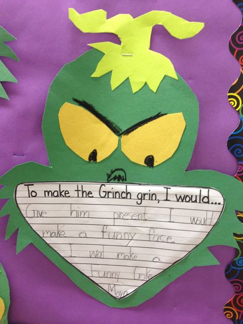 GRINCH DAY!!!  To make the Grinch grin... The Grinch Smile, Grinch Smile, Grinch Day, Teaching Holidays, Christmas Lesson, Christmas Teaching, Christmas Writing, Grinch Party, 1st Grade Writing