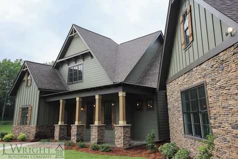 The lap siding is Sherwin Williams Eclipse, Shakes are Connected Gray and the trim is Black Fox Lake House Exterior, Lake Houses Exterior, Indian Lake, Building Company, Grey Exterior, Exterior Paint Colors For House, Modern Farmhouse Exterior, House Siding, Building Companies