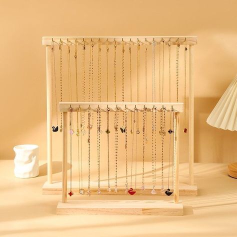 Solid Wood Necklace Display Rack Bracelet Jewelry Organizer Storage Holder | eBay Wood Bracelet Display, Diy Necklace Display, Necklace Displays, Wood Display Stand, Necklace Storage, Jewelry Organizer Storage, Jewelry Hanger, Necklace Stand, Jewelry Display Stands