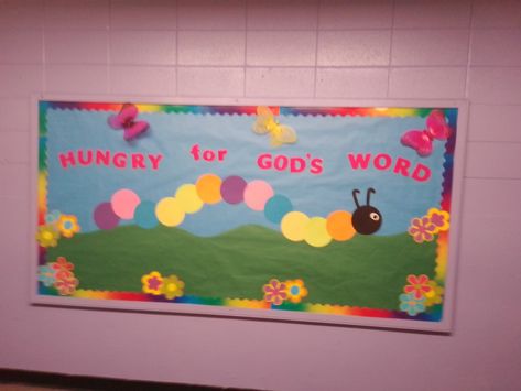 Bible class bulletin board Bible Verse Bulletin Boards Classroom, Christian Preschool Bulletin Boards, God Made Me Bulletin Board, Bible Class Bulletin Boards, Bible Verse For Classroom Bulletin Boards, Preschool Bible Class Attendance Chart, Sunday School Bulletin Board Ideas, Bible Class Attendance Bulletin Board, Fish Bulletin Boards