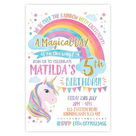 Rainbow Unicorn Birthday Invitations, Rainbow Unicorn Birthday Party, Cute Rainbow Unicorn, Unicorn Invitation, Unicorn Birthday Invitation, Rainbow Birthday Invitations, Rainbow Invitations, Unicorn Birthday Party Invitation, Rainbow Unicorn Birthday