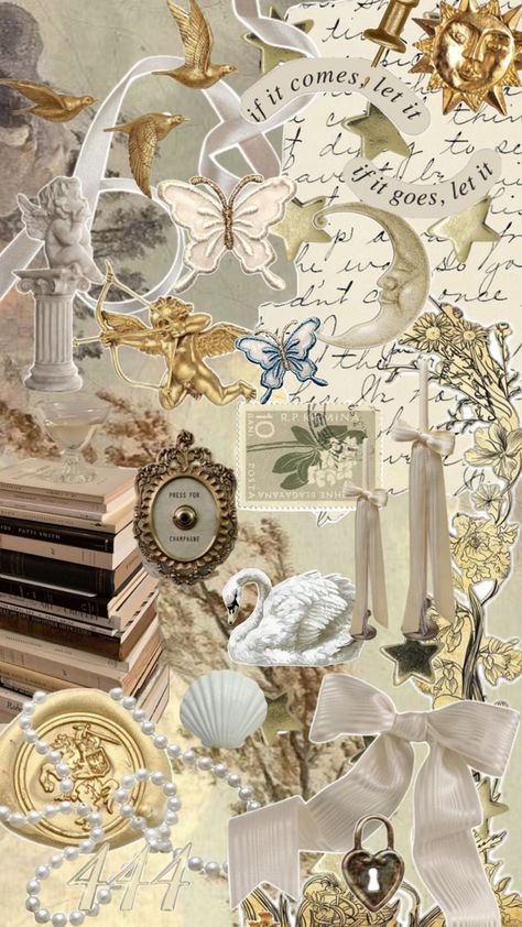 Old money aesthetic wallpaper, white and gold vintage eclectic scrapbook style phone wallpaper Old Money Aesthetic Wallpaper, Money Aesthetic Wallpaper, Money Background, Money Images, Long Hair Color, Inspirational Quotes Pictures, Cute Animals Images, Money Aesthetic, Gold Wallpaper