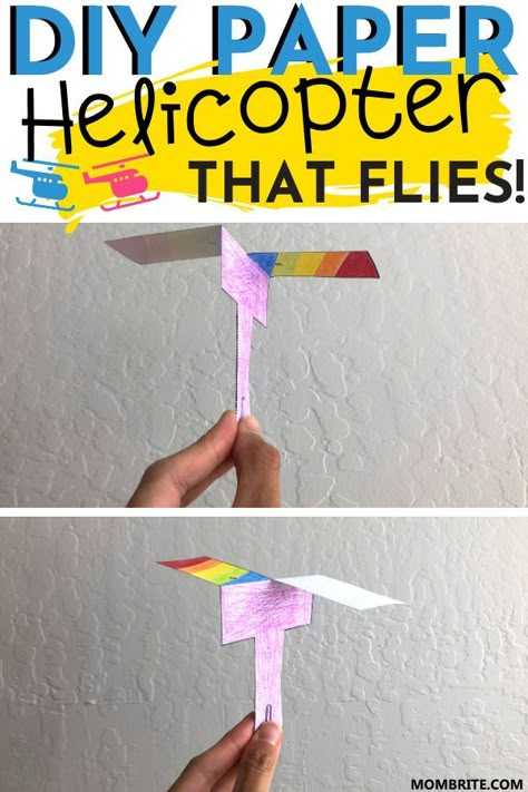 Which kid does not like paper airplanes? If you have kids bored at home, make this DIY paper helicopter and have them race each other! This energy busting activity is also a great STEM experiment that gives you an opportunity to teach your kids science at home.  #EasySTEMScienceActivity #EnergyBustingIndoorGamesAtHome #DIYBoredomBusters #DIYPaperHelicopter Helicopter Stem Activity, Helicopter Crafts For Kids, Helicopter Craft, Paper Helicopter, Airplane Activities, Stem Experiments, Transportation Theme, Kid Experiments, Kids Science