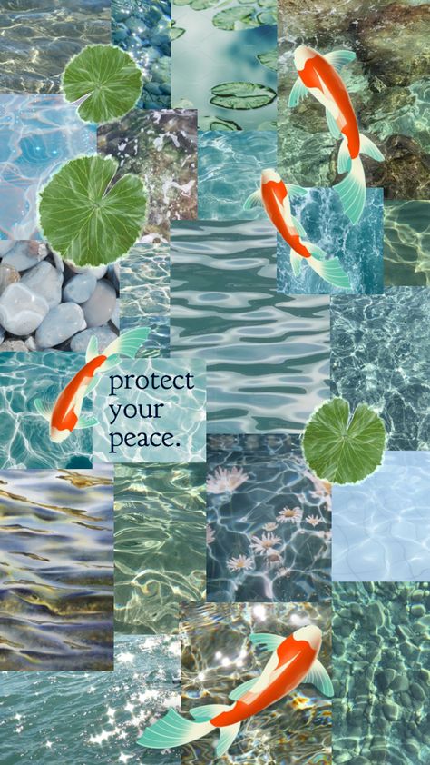 Relax by the pond #blue #mood #moodbroad #moodboards #blueaesthetic #aesthetic #aestheticmoodboard #aestheticwallpaper #aestheticboard #water #koifish #protectyourenergy #peace #protectyourpeace #calm Fish Mood Board, Pond Nails, Nail Aesthetics, Next Wallpaper, Desert Oasis, Fishing Theme, Koi Pond, The Pond, Colour Palettes