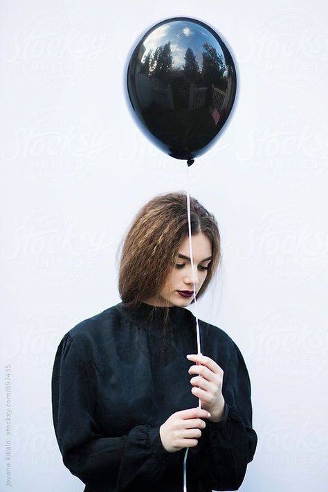 Black Balloon, Young Woman, A Black, Balloons, Hair, Black