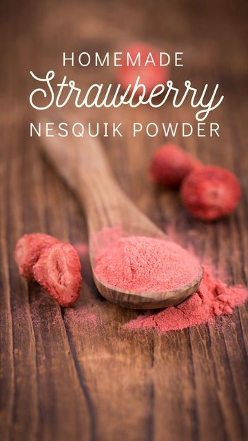 Megan Moos| Wellness tips for rural moms on Instagram: "Homemade Strawberry “Nesquik” Ingredients: 2 cups freeze dried strawberries 3/4 - 1 cup sugar or monk fruit depending on how sweet you want it(I used a little under 1 cup of monk fruit) 1/4 cup vanilla protein powder (Amare or Just Ingredients are my favorite brands - linked in my bio) Directions: Place all the ingredients into a high speed blender or food processor. Blend until thoroughly combined and it’s a fine powder. Store in an airtight container in a dark cool location (pantry). To use: Mix 2 tbsp of strawberry powder in 1 cup milk of choice. Stir or use a frother until the powder has dissolved. ✨follow along for more homestead life✨ #homesteadlife #homemaker #homesteading #homestead #homemadefood" Nesquick Strawberry Milk, Diy Nesquik Powder, Diy Strawberry Nesquik Powder, Homemade Nesquik Powder, Strawberry Top Recipes, Diy Drink Mixes Powder, Freeze Dried Drink Mixes, Dry Drink Mix Recipes, Powder Drink Mix Recipes