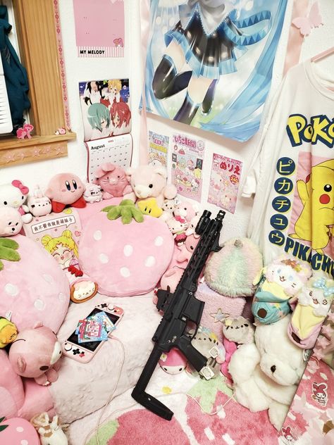 Animecore Room, Kawaii Rooms, Kawaii Cutecore, Otaku Room, Monster House, Soft Pink Theme, Ideas Hogar, Room Goals, Cute Room Ideas