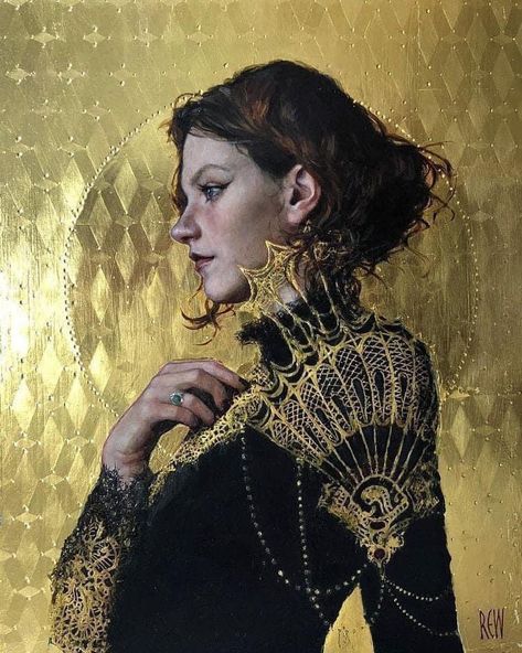 Oksana Ivanik Art on Twitter: "Oil and gold leaf by Stephanie Rew https://t.co/sZd231Dgy8" / Twitter Sgraffito Pattern, Stephanie Rew, Bizarre Magazine, Beautiful Bizarre, L'art Du Portrait, Bizarre Art, Gold Leaf Art, Sgraffito, Gold Art