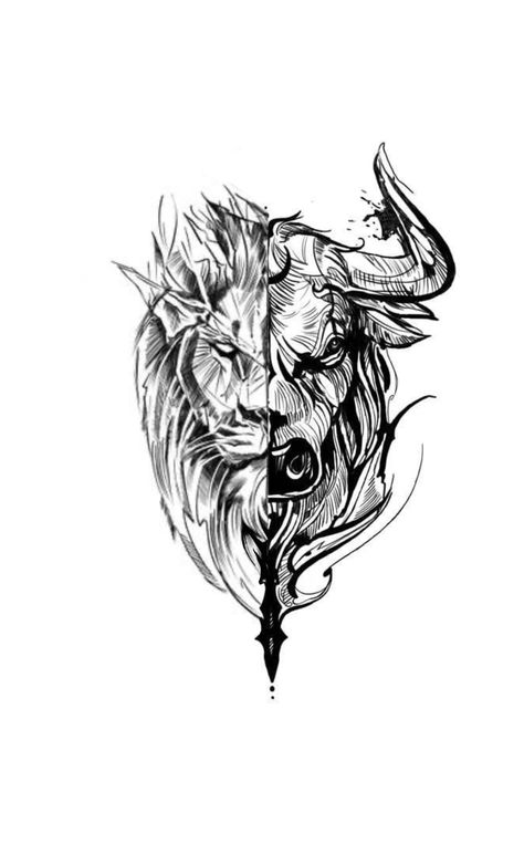 Lion Bull Tattoo, Bull And Lion Tattoo, Lion And Bull Tattoo, Bull Zodiac Tattoo, Taurus Leo Tattoo, Leo And Taurus Tattoo, Taurus And Leo Tattoo, Ox Tattoo Design, Bull Tattoo Design For Men