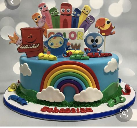 Color Crew Birthday Cake, Color Crew Cake, Babyfirst Tv Birthday Ideas, Color Crew Birthday Party, Color Crew Birthday Party Ideas, Babyfirst Tv Birthday, Baby First Cake, Baby Tv Cake, Crayola Birthday Party