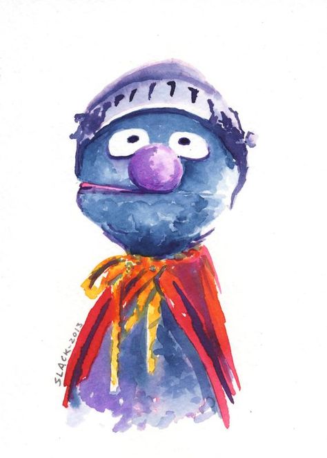 Super Grover (5x7 print) Super Grover, Sesame Street Muppets, The Muppet Show, Kermit The Frog, 5x7 Print, Jim Henson, Watercolor Portraits, Sesame Street, Puppets