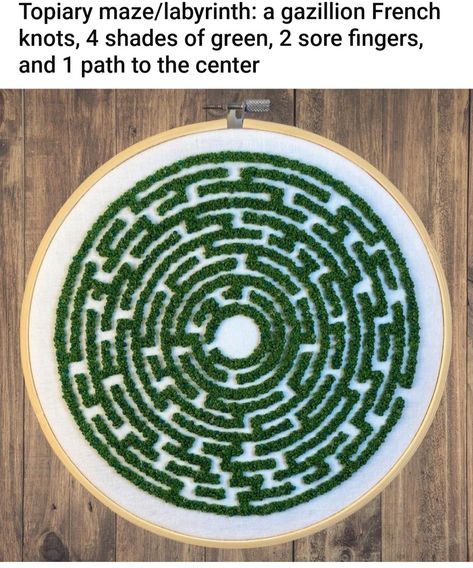 Maze Labyrinth, French Knots, Cute Embroidery, Sewing Embroidery Designs, Hand Embroidery Art, Embroidery Craft, Hand Embroidery Patterns, In My Head, Embroidery Inspiration