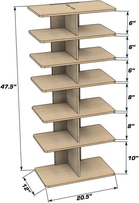 GENERAL INFORMATION/DISCLAIMERS: -Wood is a natural material. Variations in color, knots, texture and grain may occur. -Made with Baltic Birch Plywood- a decorative hardwood plywood with veneer core. -Item is both TSCA VI and CARB II compliant. -Manufactured in Las Vegas, NV. -Comes pre-sanded. All products are wiped down prior to packaging, however, some wood dust may be present upon opening. -The wood is untreated and can easily be stained or painted once assembled. -Given that the wood is ... Shoe Storage Closet, Shoe Rack Plans, Build A Shoe Rack, Diy Shoe Rack Ideas, Shoe Storage Design, Shoe Tower, Wooden Shoe Rack, Rack Closet, Wood Shoe Rack