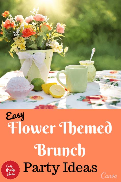 Ladies Luncheon Themes, Spring Luncheon Decorations, Theme Brunch Ideas, Brunch Games Ladies, Ladies Brunch Ideas, Easy Party Ideas, Flower Power Party, Bunco Themes, Brunch Salad