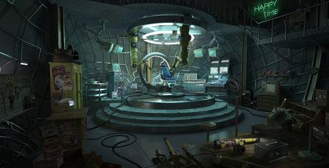 secret base in an abandoned statue, arya zhao on ArtStation at https://www.artstation.com/artwork/QvxJZ Sci Fi Laboratory, Bioshock Artwork, Secret Base, Spaceship Interior, Gustave Courbet, Landscape Concept, Dead Space, Entertainment Design, Robot Concept Art