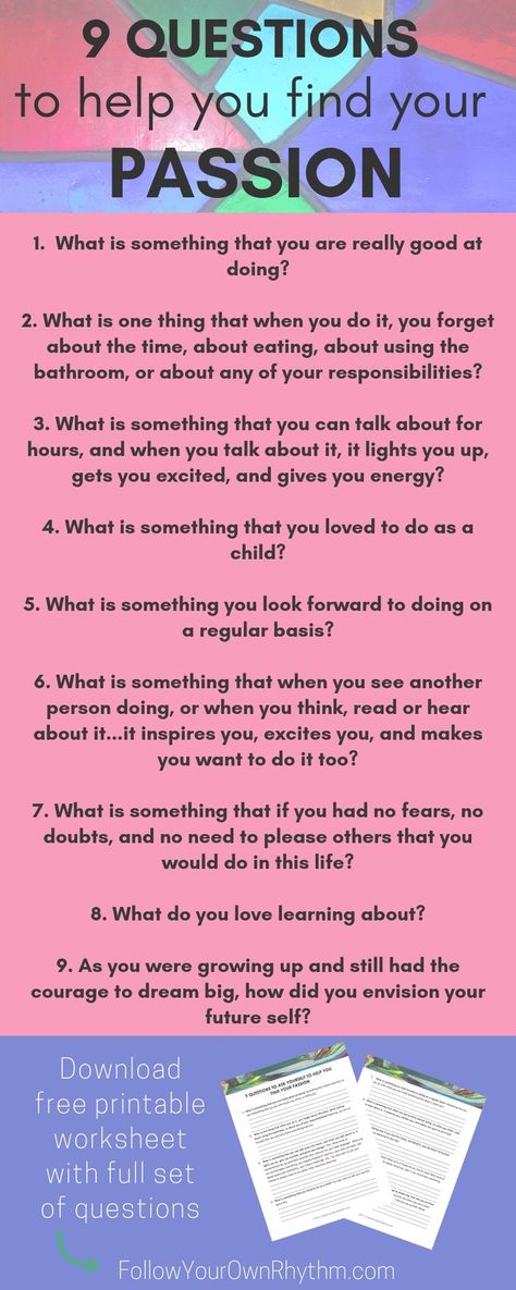 If you are struggling with finding your passion, don't know what you want to do with your life, and want more clarity, then let these 9 questions guide you! You can download the worksheet with these 9 questions for free on my website.  Click the link! -- personal growth, life purpose, dreams, goals, dream life, success, happiness, fulfillment, freedom How To Believe, Find Your Passion, Journal Questions, Journal Writing Prompts, Life Success, Know What You Want, Self Care Activities, Journal Writing, Life Purpose