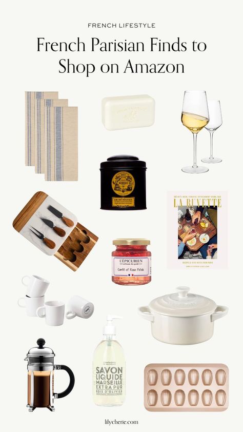 Looking for a thoughtful gift for your favorite Francophile? Here are 78 French Parisian finds from Amazon that would make the perfect gift. French Kitchen Accessories, French Amazon Finds, Francophile Aesthetic, French Parisian Decor, Bakery Merch, Parisian Kitchen Decor, Parisian Interior Style, French Essentials, Italian Home Aesthetic