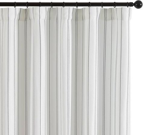 Amazon.com: COLLACT Black Striped Linen Curtains 63 Inch Length for Living Room/Bedroom Farmhouse Pinstripe Pattern Curtains Light Filtering Drapes Grommet Window Treatments, W50 x L63, 2 Panels Black on Beige : Home & Kitchen Black And White Striped Curtains, White Curtains Living Room, Black Sheer Curtains, Interior Atmosphere, Curtains Style, Pattern Curtains, Beige Home, White Drapes, Pocket Window