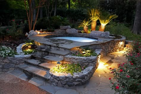 Hot Tub With Plants Around, Unground Spa, Inground Spas Hot Tubs, Inground Jacuzzi Outdoor, Hot Tub Backyard Landscape, Hot Tub Fire Pit Combo, In Ground Hot Tub Ideas Backyard, Inground Jacuzzi, Inground Hot Tub Ideas