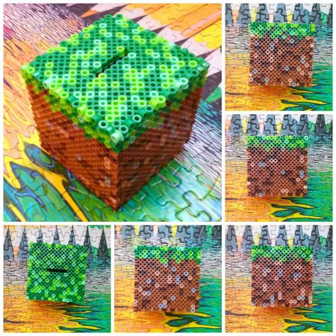 Minecraft grass block perler beads by HigurashiKarly on DeviantArt Minecraft Grass Block, Grass Block, Minecraft Beads, Matchbox Crafts, Easy Perler Bead Patterns, 3d Perler Bead, Art Perle, Perler Bead Templates, Hama Bead