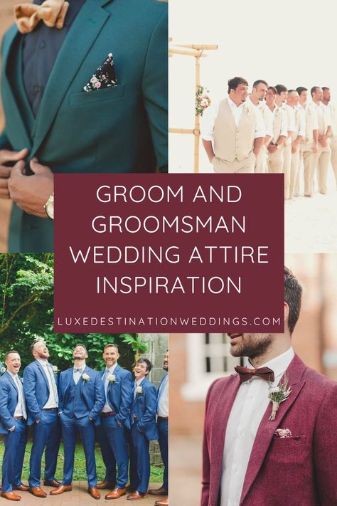 Whether you’re planning a lavish beachside ceremony or a glamorous poolside affair, we put together some of our favourite groom and groomsmen wedding attire ideas. Read on and get inspired for your wedding day in paradise. #Groom #GroomsSuit #Groomsmanattire #weddingattire #weddingstyle #groomandgroomsan #weddingsuit #groomoutfit Groomsmen Wedding Attire, Destination Wedding Attire, Wedding Groomsmen Attire, Groomsmen Wedding, Groomsmen Attire, Bridesmaids And Groomsmen, Groom Outfit, Groom And Groomsmen, Party Inspiration