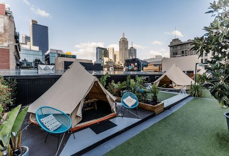 Discover the best places to go glamping in Melbourne - featuring rooftops and vineyards, yes really!    #melbourne #victoria #australia #glamping #melbournetips Rooftop Camping, Roof Gardens, Australian Continent, Australia Tourism, St Jerome, Australia Vacation, Go Glamping, Airlie Beach, Luxury Tents