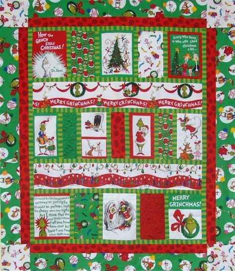 Grinch Quilt, Panel Quilting, Xmas Quilts, Grinchmas Party, Beginners Quilting, Grinch Crafts, Sewing Quilts, Christmas Quilting, Grinch Christmas Decorations