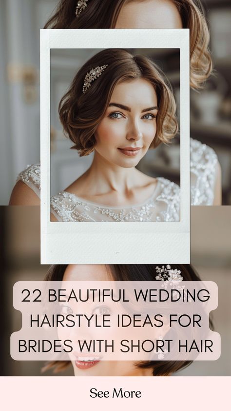 A stunning bride with short hair styled in an elegant bob, accessorized with a delicate hairpiece, perfect for a wedding day look. Wedding Hairstyles For Bride Short Hair, Bridal Bob, Bridal Hairstyles For Short Hair, Brides With Short Hair, Beautiful Wedding Hairstyles, Wedding Hairstyles For Short Hair, Wedding Hairstyle Ideas, Short Hair Bride, Short Bob Cuts