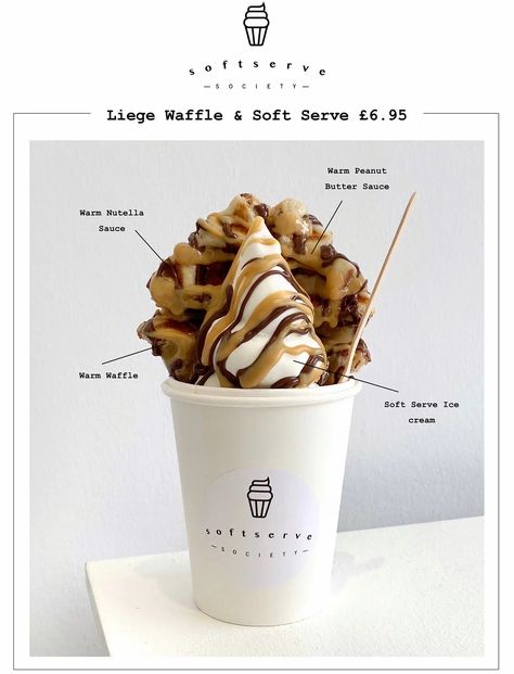 Soft Serve Ice Cream Recipes, Ice Cream Soft Serve, Ice Cream Menu, Ice Cream Business, Serve Ice Cream, Peanut Butter Sauce, Ice Cream Brands, Dessert Packaging, Frozen Yoghurt