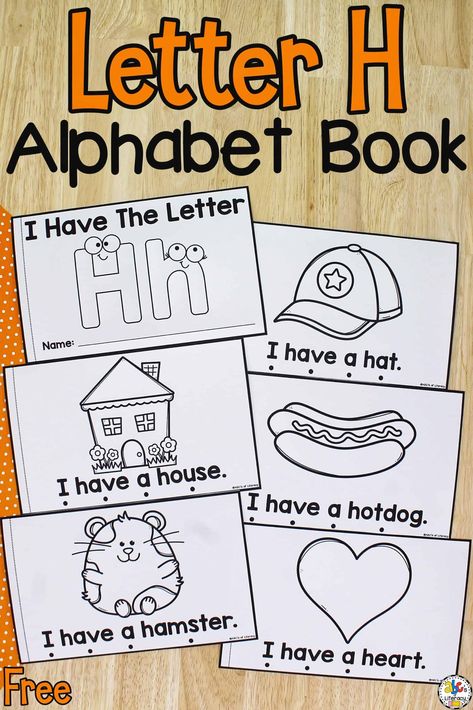 This Letter H Book is a fun way for your preschoolers to practice letter recognition, review concepts of print, and identify sight words. It’s a simple activity to use with your whole class, small groups, or individual students. You can send these books home for your students to read with their families too. Click on the picture to get the free printable letter book and look for the alphabet books for each letter! #alphabetbook #preschool #letterbook #alphabetbookforeachletter #prereading Letter H Phonics Activities, Letter Booklets Free Printable, Free Printable Alphabet Books, Preschool Letter H Worksheets, Preschool Letter H Crafts, Lowercase H Craft, Letter A Books For Preschool, Letter H Books For Preschool, Preschool H Crafts