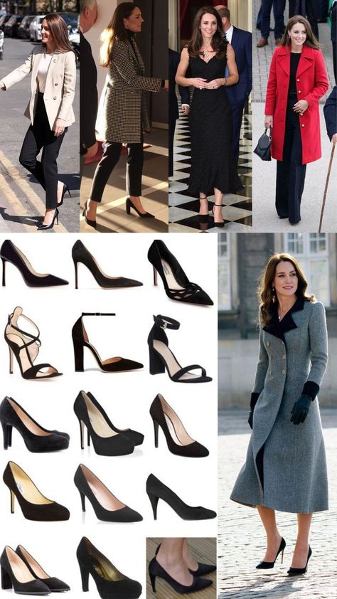 Kate Middleton has shoes for every occasion. Here we are looking at her black shoes.  Shop the available pumps. Court Shoes Outfit, Kate Middleton Style Dresses, Kate Middleton Shoes, Kate Middleton Style Outfits, Looks Kate Middleton, Kate Middleton Dress, Kate Middleton Outfits, Elegant Pumps, Black Shoe