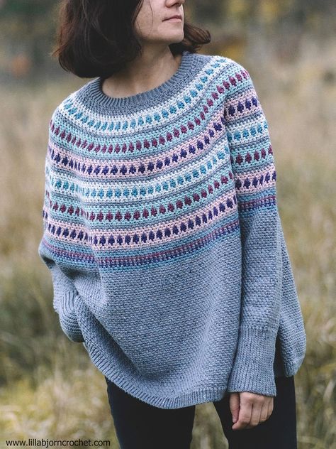 Top Down Free Crochet Pattern, Yoke Crochet Free Pattern, Crochet Top Free Pattern Easy, Free Crochet Pattern Sweaters & Cardigans, Crochet Swoncho Free Pattern, Crochet Yoke Sweater Pattern Free, Round Yoke Crochet Pattern, Swancho Pattern, Scandi Crochet