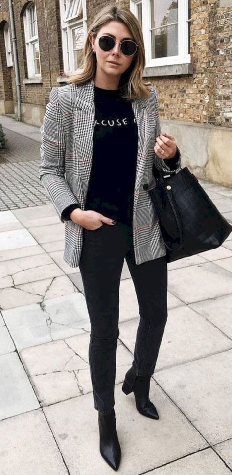 Plaid Blazer Outfit, Stylish Spring Outfit, Simple Spring Outfits, Blazer Outfits For Women, Perfect Fall Outfit, Blazer Outfit, Hipster Outfits, Cute Spring Outfits, Plaid Blazer