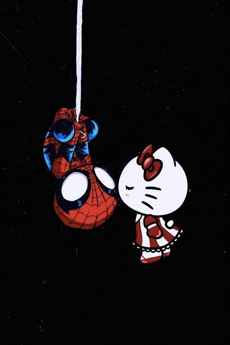 Hello Kitty Wallpaper Spiderman, Red Spiderman Wallpaper, Hello Kitty And Spiderman Wallpaper, Hello Kitty Spiderman Wallpaper, Moms Aesthetic, Spider Man And Hello Kitty, Spiderman And Hello Kitty, Spiderman Hello Kitty, Cdg Wallpaper