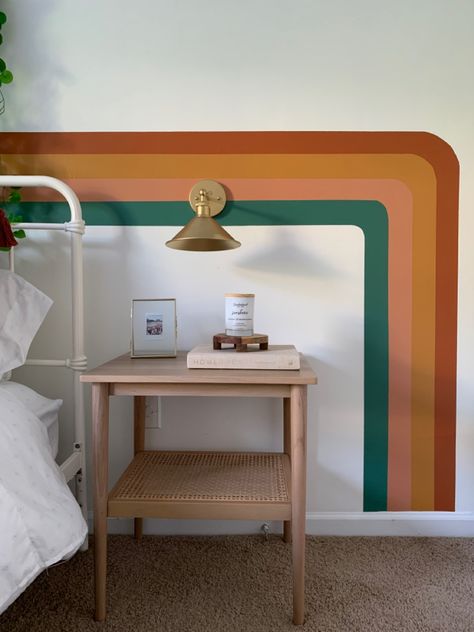 70s Wall Stripes, 70s Lines On Wall, Squiggly Wall Paint, Retro Painted Wall, 70s Stripe Wall, Retro Stripe Wall, Adult Apartment Decor, Hostel Room Decoration, Retro Wall Paint