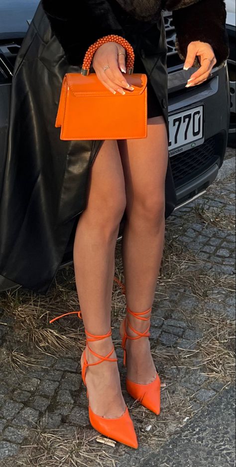 #orange #details #shoes #aesthetic #fashion Summer Heels Outfit, Orange Details, Hermes Orange, Orange Heels, Beauty Aesthetic, Heels Outfits, Crazy Outfits, Orange Shoes, Orange Aesthetic