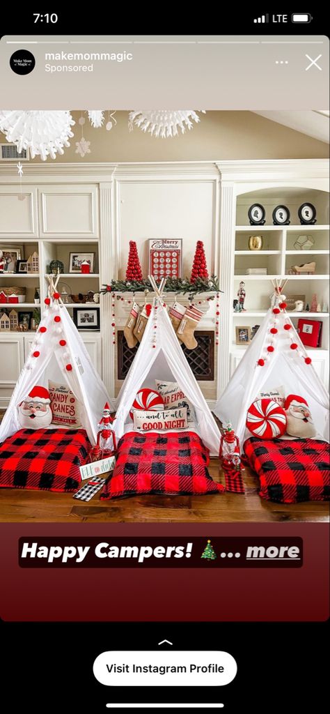 Christmas Tent Sleepover, Christmas Sleepover Tents, Christmas Tent Party, Glamping Christmas, Christmas Tent, Tent Parties, Glamping Birthday Party, Christmas Sleepover, Sleeping Tent