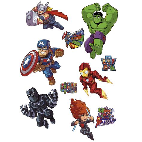 Avengers Assemble: Marvel Super Hero Adventures Collection - Giant Officially Licensed Removable Wall Decals Marvel Cartoon Drawings, Avengers Painting, Avengers Tattoo, Marvel Wall Art, Marvel Party, Lego Wallpaper, Chibi Marvel, Avengers Cartoon, Baby Avengers