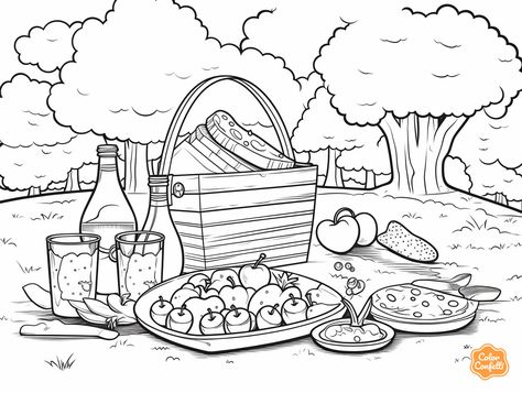 illustration of Picnic coloring page for adults Coloring Page For Adults, Sketches Pencil, Art Drawings Sketches Pencil, Relaxing Activities, Pull Up, Outdoor Fun, Art Drawings Sketches, Drawing For Kids, Adult Coloring Pages