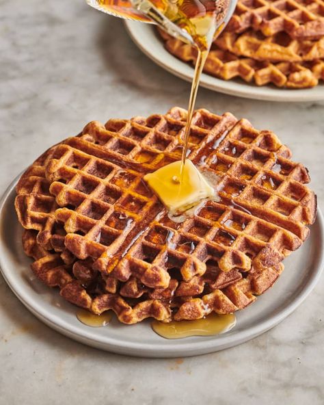 Credit: Photo: Joe Lingeman; Food Styling: Anna Stockwell Credit: Photo: Joe Lingeman; Food Styling: Anna StockwellI’ve always preferred waffles to pancakes — mainly because I love how the little pockets capture maple syrup, and that you get crispy outsides and pillowy insides in each bite. While I love standard Belgian waffles, there are so many other ingredients that can be mixed into waffle batter to make it even more delicious. Enter: sweet potato waffles, which are a great way t Yam Recipes, Potato Waffle Recipe, Good Sweet Potato Recipe, Canning Sweet Potatoes, Potato Waffles, Sweet Potato Waffles, How To Make Waffles, Waffles Recipe, Cooking Sweet Potatoes