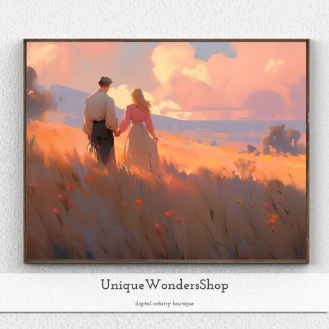 "Experience the magic of 'Sunset Promenade,' a digital painting that beautifully encapsulates a tender moment shared between two souls 🌅✨. This artwork invites you into a golden field at dusk, where a couple walks hand-in-hand, enveloped in the radiant glow of the setting sun. 👫 Romantic Stroll Captured: The scene portrays a couple's intimate promenade through a field, symbolizing the journey of love and companionship. It's a snapshot of togetherness, perfectly framed by nature's splendor ️🚶. 🌅 Golden Sunset Ambiance: As the sky blushes with the day's final hues, the artwork exudes a warm, romantic atmosphere. The soft light of the sunset creates a dreamlike quality, infusing the scene with a sense of wonder and tranquility 🌄🧡. 💕 Tribute to Love's Quiet Strength: Every brushstroke i Digital Landscape Art, Sunset Painting Easy, Couple Sunset, Golden Field, Romantic Drawing, Digital Tutorial, Art Romantic, Couple Walking, Journey Of Love