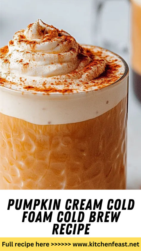 Savor the flavors of fall with this easy-to-make Pumpkin Cream Cold Foam Cold Brew. Perfect for a cozy autumn day! Dairy Free Cold Foam, Pumpkin Cold Foam Recipe, Cold Foam Cold Brew, Pumpkin Cream Cold Foam, Cold Foam Recipe, Pumpkin Cold Foam, Cream Cold Foam, Cold Brew Recipe, Fall Drink