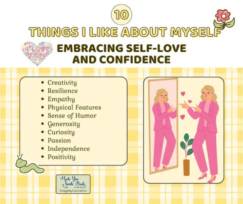 Celebrate your unique qualities and boost your confidence with these self-love tips! 🌟 Discover how embracing your strengths can transform your mindset and empower you to shine.   #SelfLove #ConfidenceBoost #selfdevelopment #loveyourself What I Love About Myself, Things I Like About Myself, Positive Characteristics, Personal Qualities, Showing Gratitude, Positive Traits, Self Appreciation, Personal Achievements, Embracing Change