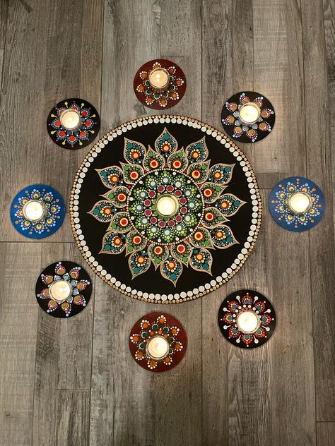 Mandala Art For Diwali, Painted Diwali Diyas, Mandala Art Diya Decoration, Resin Diwali Diya, Dot Mandala Diya Painting, Diwali Diya, Diwali Decorations, Diwali, Wall Painting