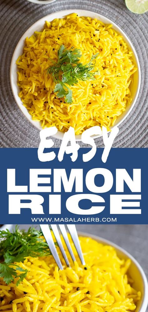 Lemon Fried Rice, Lemon Garlic Rice Recipes, Vegetable Steaks, Diner Sides, Lemon Rice Recipes, Lemon Rice Recipes Indian, Lemon Rice Indian, Lemon Rice Indian Recipe, Easy Lemon Rice