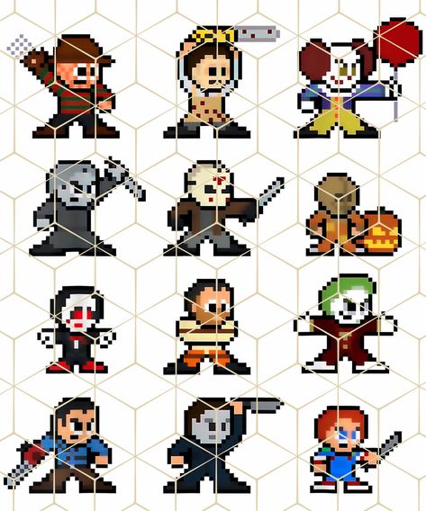 Horror Characters Pixel Art, Halloween Horror Characters, Horror Movie Killers, Movie Killers, Villain Character, Halloween Horror Movies, Horror Characters, 80s Retro, Retro Halloween