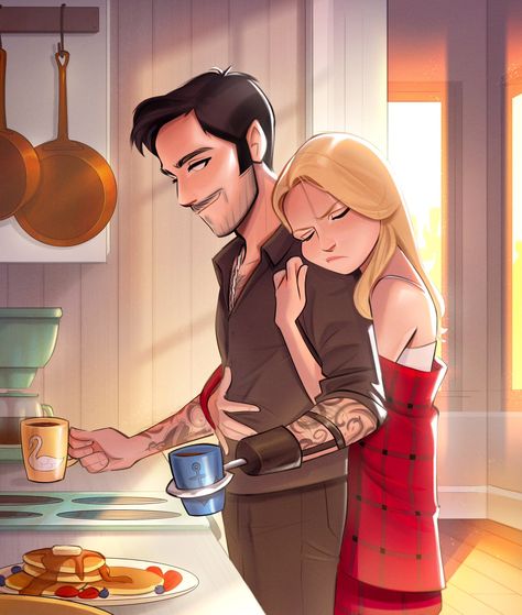 Steph ☀️ on Twitter: "early morning captain swan 🏴‍☠️🥞🦢❤️ https://t.co/edZeteuPvH" / Twitter Fera Disney, Ouat Funny, Once Upon A Time Funny, Once Up A Time, Hook And Emma, Captain Swan, Captain Hook, Disney Fan Art, Disney And Dreamworks