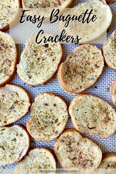 Bread Crisps Recipe, Baguette Crackers, Easy Baguette, New Years Day Brunch, Easy Homemade Crackers, Quaint Kitchen, How To Make Crackers, Homemade Crackers Recipe, Old Fashioned Bread